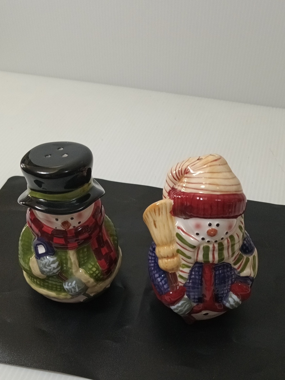 Holiday Snowman Salt & Pepper Shakers - Red, Green, Blue